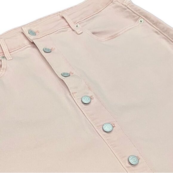Old Navy jean mini skirt button up raw hem pink blush size 12 - Picture 7 of 12